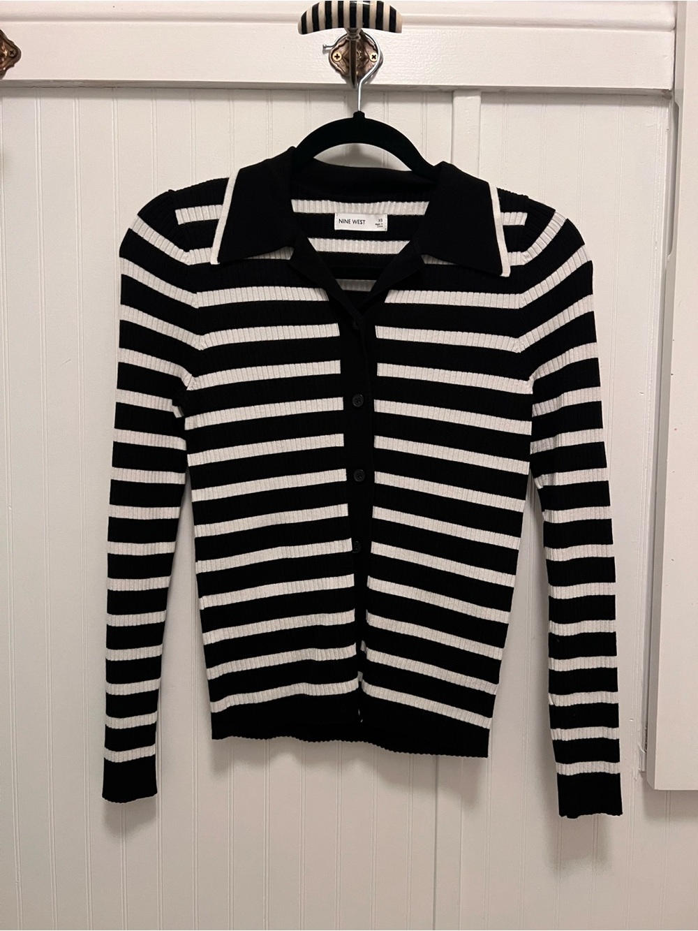 Nine West Women’s Striped Button Down Collar Long Sleeve Office Top Size XS